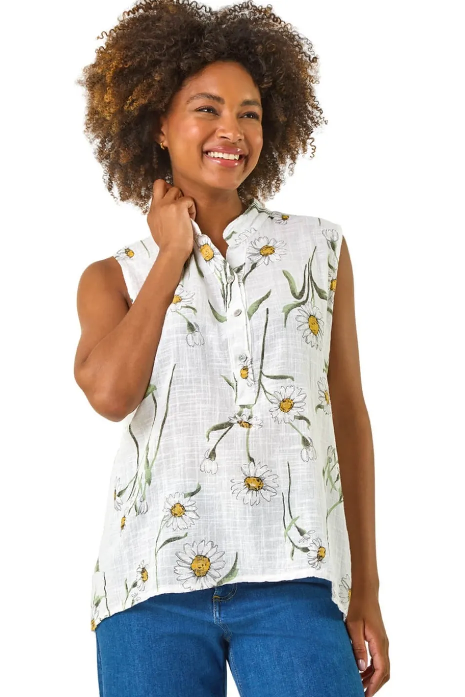 Roman Ivory Daisy Print V Neck Vest