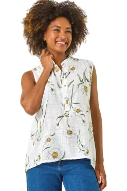 Roman Ivory Daisy Print V Neck Vest