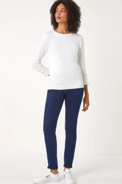 Roman Ivory Diamante Button Scallop Edge Jumper