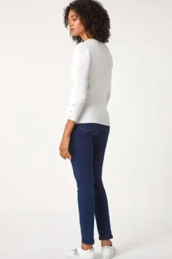 Roman Ivory Diamante Button Scallop Edge Jumper