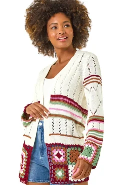 Roman Ivory Edge Crochet Detail Knit Cardigan