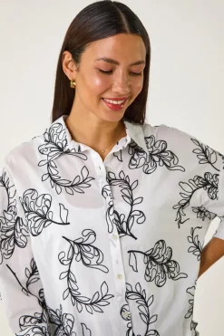 Roman Ivory Embroidered Floral Cotton Shirt