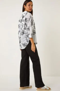 Roman Ivory Embroidered Floral Cotton Shirt