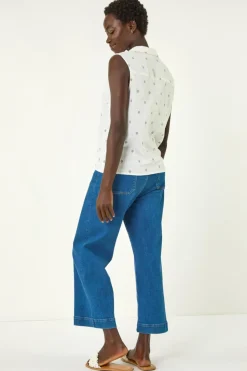 Roman Ivory Embroidered Tie Hem Blouse