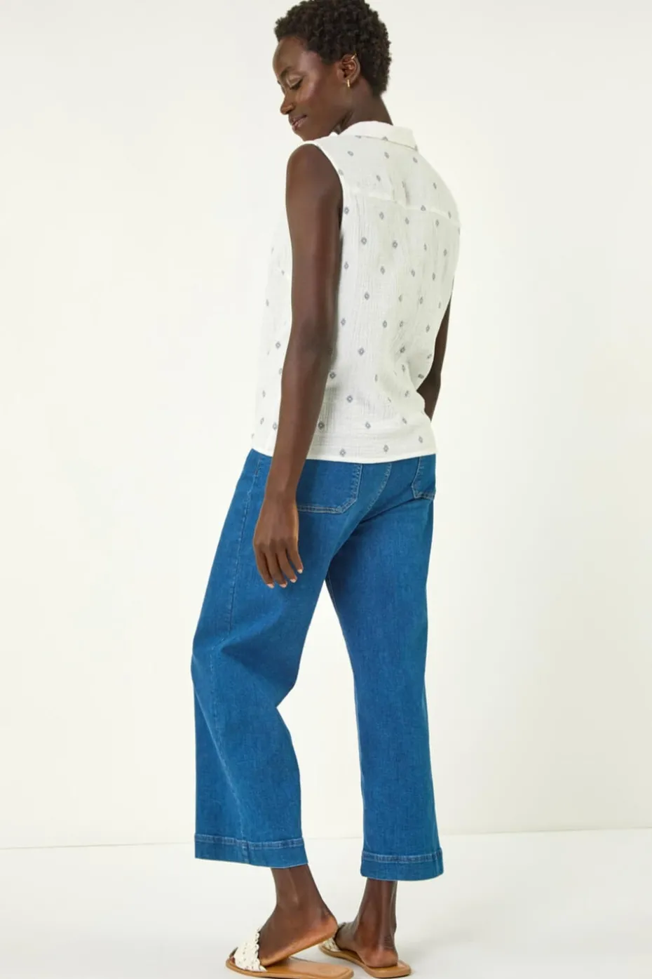 Roman Ivory Embroidered Tie Hem Blouse