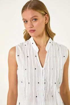 Roman Ivory Embroidered V-Neck Blouse