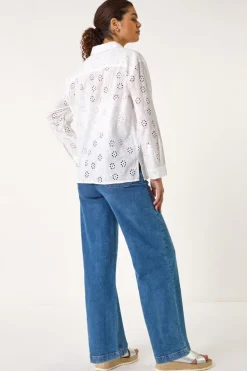 Roman Ivory Floral Broderie Collar Cotton Shirt