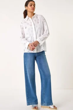 Roman Ivory Floral Broderie Collar Cotton Shirt