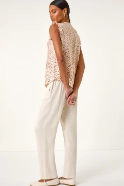 Roman Ivory Floral Print Ruffle Front Vest Top