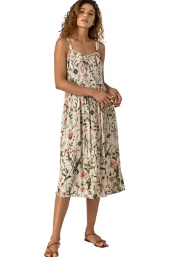 Roman Ivory Floral Print Button Down Sun Dress