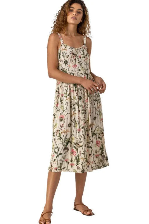 Roman Ivory Floral Print Button Down Sun Dress
