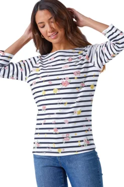 Roman Ivory Floral Print Stripe Top