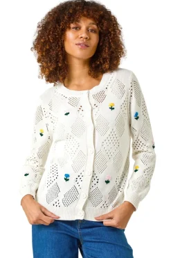 Roman Ivory Flower Embroidered Cardigan