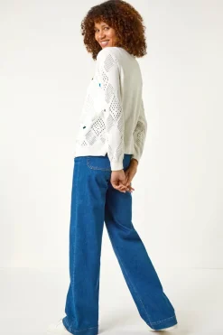 Roman Ivory Flower Embroidered Cardigan