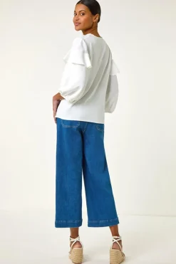 Roman Ivory Frill Front Woven Top