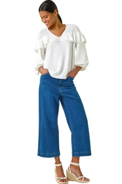 Roman Ivory Frill Front Woven Top