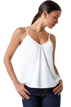 Roman Ivory Gathered V-Neck Stretch Vest Top