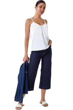 Roman Ivory Gathered V-Neck Stretch Vest Top