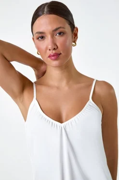 Roman Ivory Gathered V-Neck Stretch Vest Top