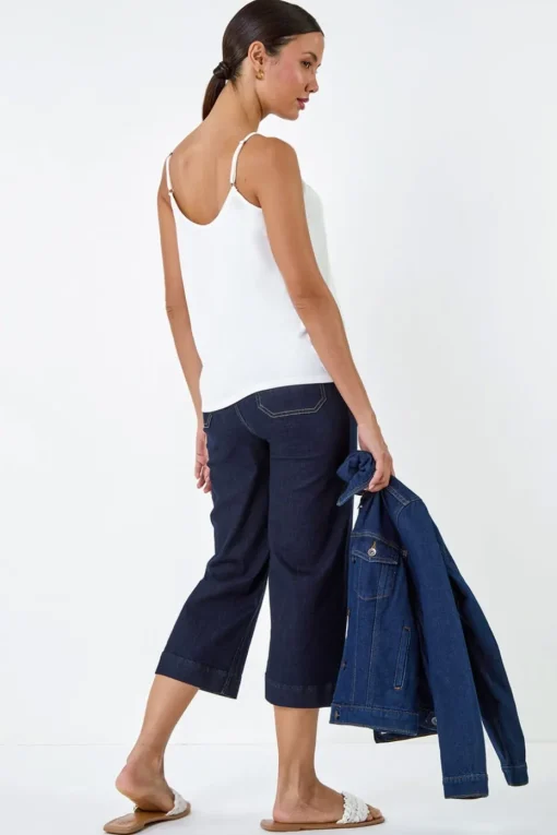 Roman Ivory Gathered V-Neck Stretch Vest Top