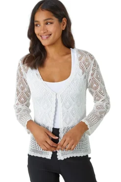 Roman Ivory Knitted Crochet Shimmer Shrug