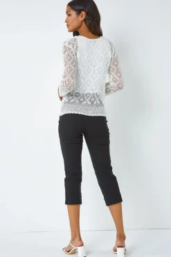 Roman Ivory Knitted Crochet Shimmer Shrug