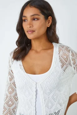Roman Ivory Knitted Crochet Shimmer Shrug