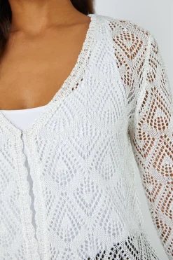 Roman Ivory Knitted Crochet Shimmer Shrug