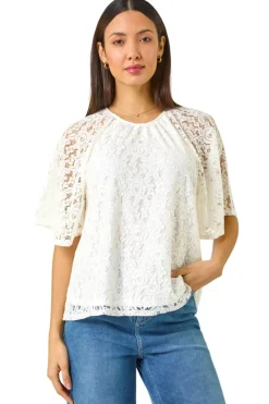 Roman Ivory Lace Angel Sleeve Top