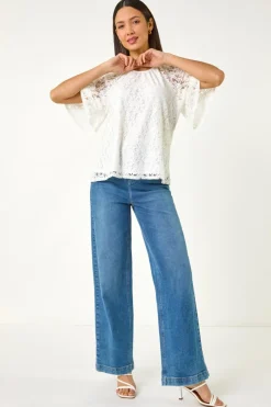 Roman Ivory Lace Angel Sleeve Top