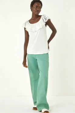 Roman Ivory Lace Trim Bardot Top