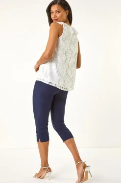 Roman Ivory Lace V Neck Ruffle Front Top