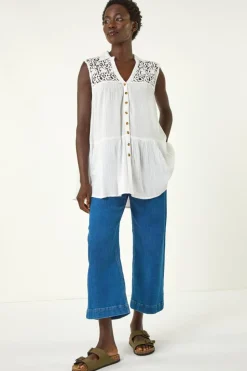 Roman Ivory Lace Yoke Tiered Panel Blouse
