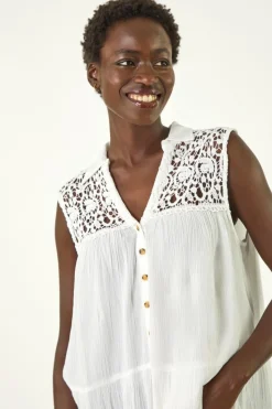 Roman Ivory Lace Yoke Tiered Panel Blouse