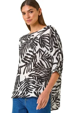 Roman Ivory Leaf Print Tunic Top
