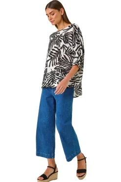 Roman Ivory Leaf Print Tunic Top