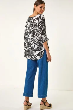 Roman Ivory Leaf Print Tunic Top