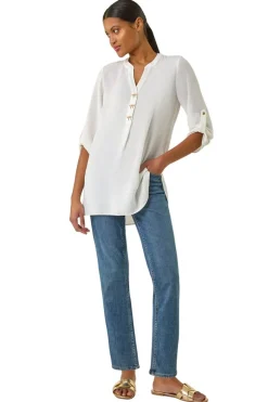 Roman Ivory Longline Bow Button Top