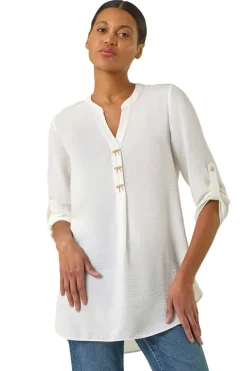 Roman Ivory Longline Bow Button Top