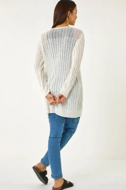 Roman Ivory Longline Lightweight Knit Cardigan