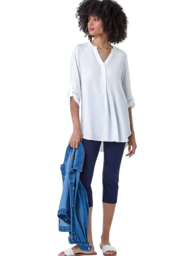 Roman Ivory Longline Tunic Stretch Blouse