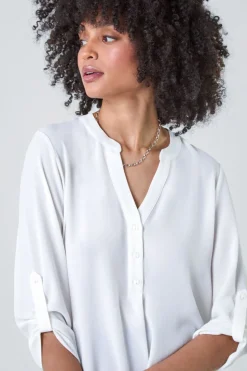 Roman Ivory Longline Tunic Stretch Blouse