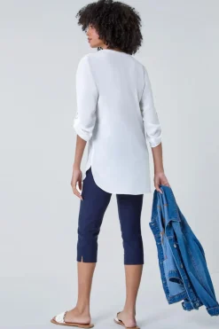 Roman Ivory Longline Tunic Stretch Blouse