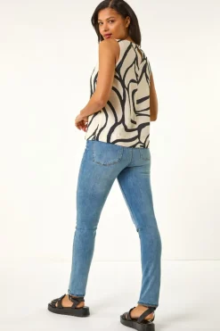 Roman Ivory Mono Abstract Print Shell Top