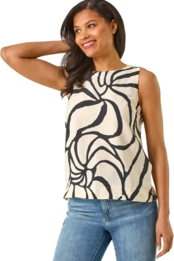 Roman Ivory Mono Abstract Print Shell Top