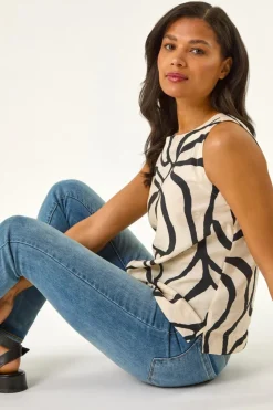 Roman Ivory Mono Abstract Print Shell Top