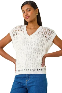 Roman Ivory Pearl Double Layer Knit Top