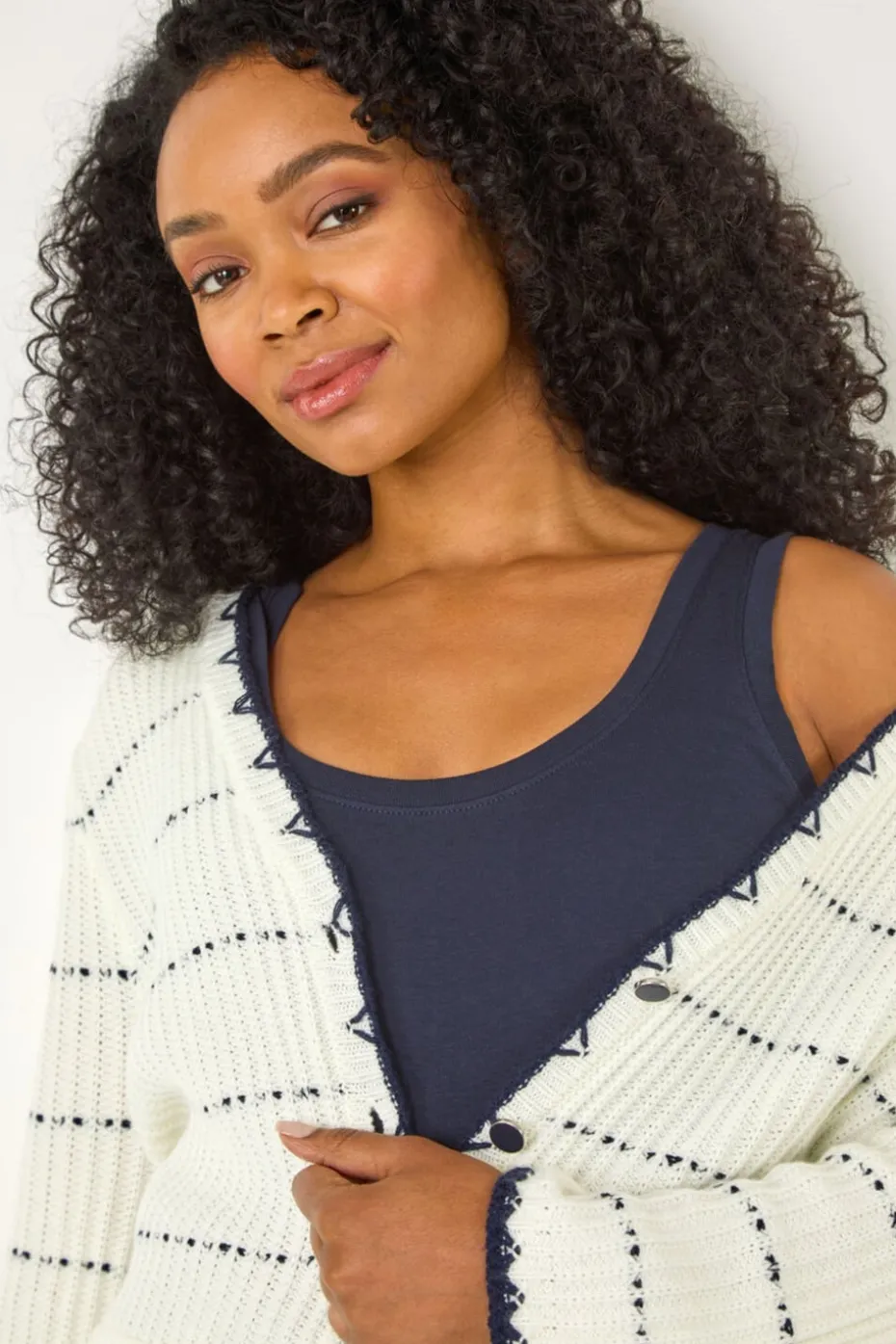 Roman Ivory Petite Contrast Stitch Cardigan