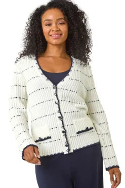 Roman Ivory Petite Contrast Stitch Cardigan