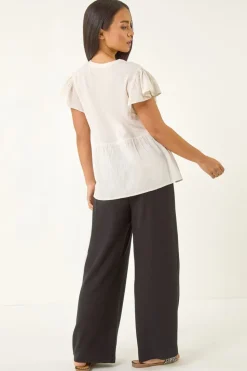 Roman Ivory Petite Embroidered Tassel Tie Top